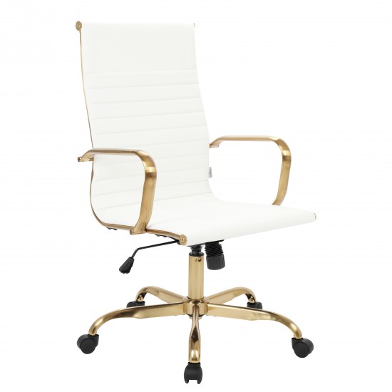 Harris High-Back Leatherette Office Chair With Gold Frame, White, HOTG19WL