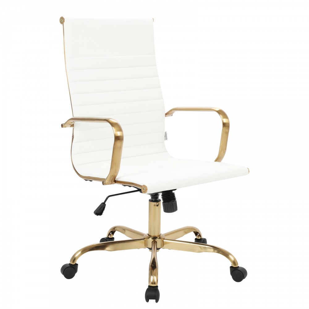 Harris High-Back Leatherette Office Chair With Gold Frame, White, HOTG19WL