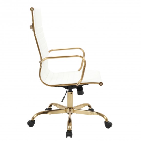 Harris High-Back Leatherette Office Chair With Gold Frame, White, HOTG19WL