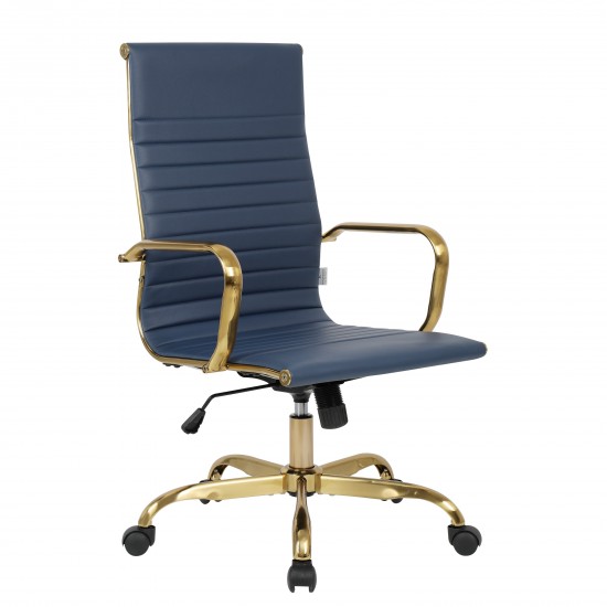 Harris High-Back Leatherette Office Chair With Gold Frame, Navy Blue, HOTG19BUL