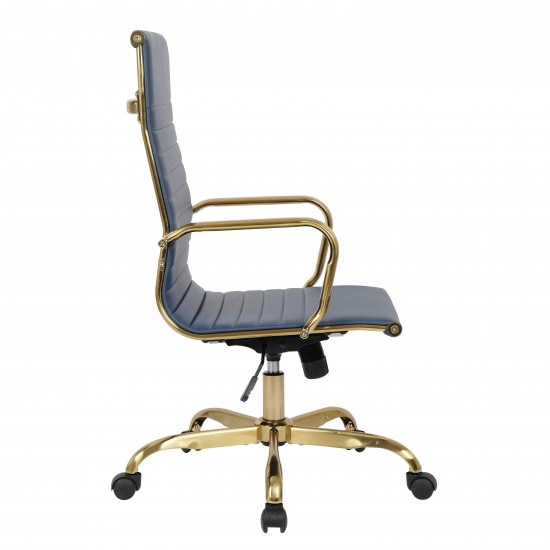 Harris High-Back Leatherette Office Chair With Gold Frame, Navy Blue, HOTG19BUL