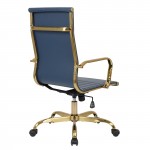 Harris High-Back Leatherette Office Chair With Gold Frame, Navy Blue, HOTG19BUL