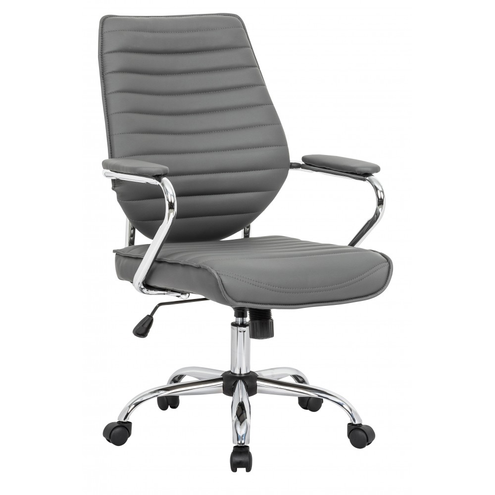 LeisureMod Winchester Home Leather Office Chair, Grey, WO19GRL