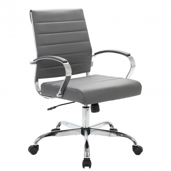 LeisureMod Benmar Leather Office Chair, Grey, BO19GRL