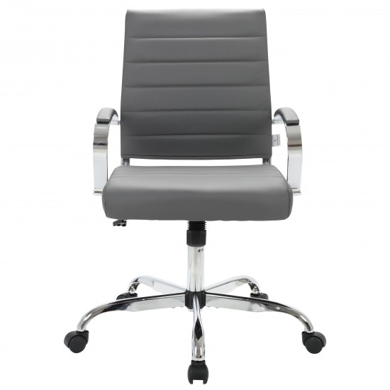 LeisureMod Benmar Leather Office Chair, Grey, BO19GRL