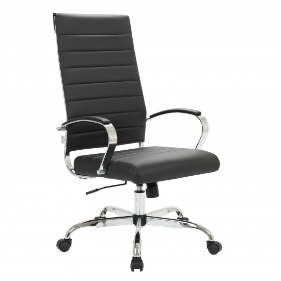 LeisureMod Benmar High-Back Leather Office Chair, Black, BOT19BLL