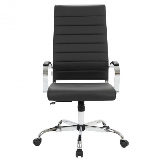 LeisureMod Benmar High-Back Leather Office Chair, Black, BOT19BLL