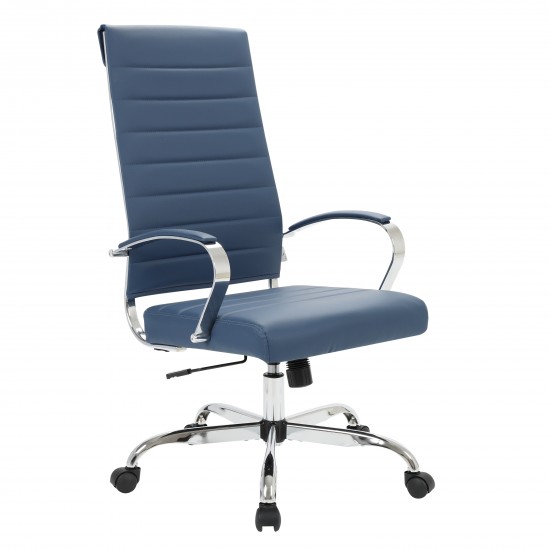 LeisureMod Benmar High-Back Leather Office Chair, Navy Blue, BOT19BUL