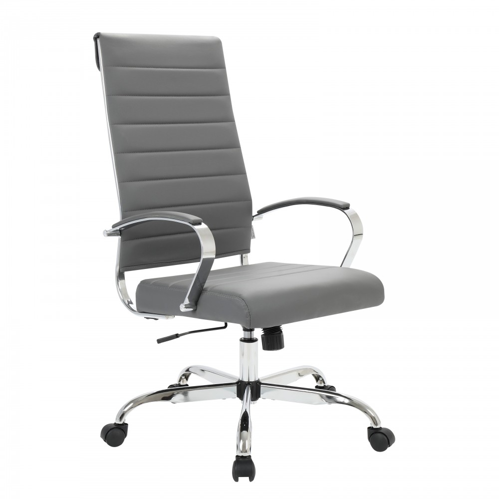 LeisureMod Benmar High-Back Leather Office Chair, Grey, BOT19GRL