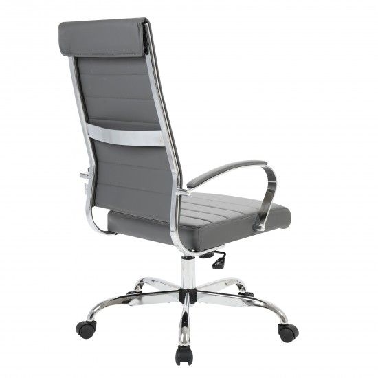 LeisureMod Benmar High-Back Leather Office Chair, Grey, BOT19GRL