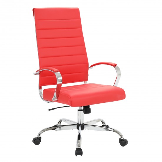 LeisureMod Benmar High-Back Leather Office Chair, Red, BOT19RL