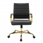 LeisureMod Benmar Home Leather Office Chair With Gold Frame, Black, BOG19BLL