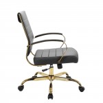 LeisureMod Benmar Home Leather Office Chair With Gold Frame, Black, BOG19BLL