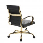 LeisureMod Benmar Home Leather Office Chair With Gold Frame, Black, BOG19BLL