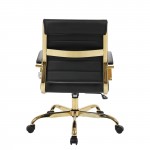 LeisureMod Benmar Home Leather Office Chair With Gold Frame, Black, BOG19BLL