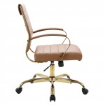 LeisureMod Benmar Home Leather Office Chair With Gold Frame, Brown, BOG19BRL