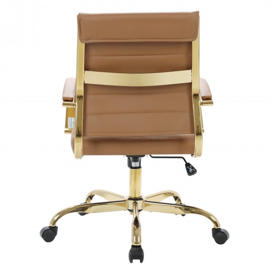 LeisureMod Benmar Home Leather Office Chair With Gold Frame, Brown, BOG19BRL