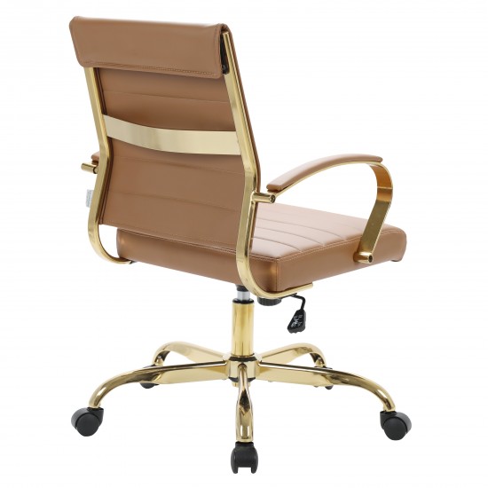 LeisureMod Benmar Home Leather Office Chair With Gold Frame, Brown, BOG19BRL