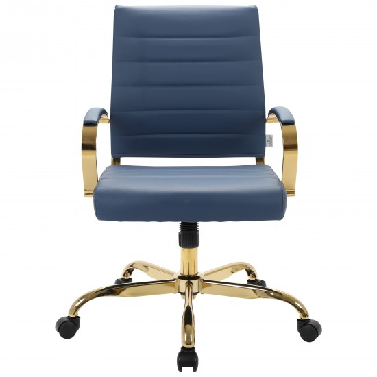 LeisureMod Benmar Home Leather Office Chair With Gold Frame, Navy Blue, BOG19BUL