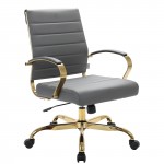 LeisureMod Benmar Home Leather Office Chair With Gold Frame, Grey, BOG19GRL