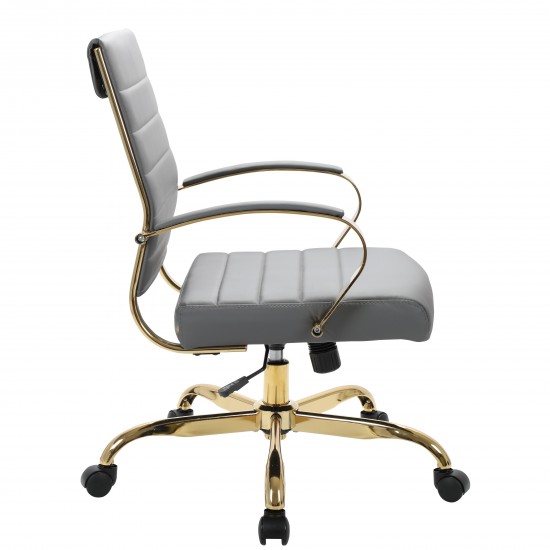 LeisureMod Benmar Home Leather Office Chair With Gold Frame, Grey, BOG19GRL