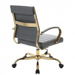 LeisureMod Benmar Home Leather Office Chair With Gold Frame, Grey, BOG19GRL