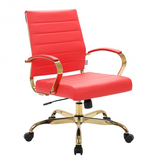 LeisureMod Benmar Home Leather Office Chair With Gold Frame, Red, BOG19RL