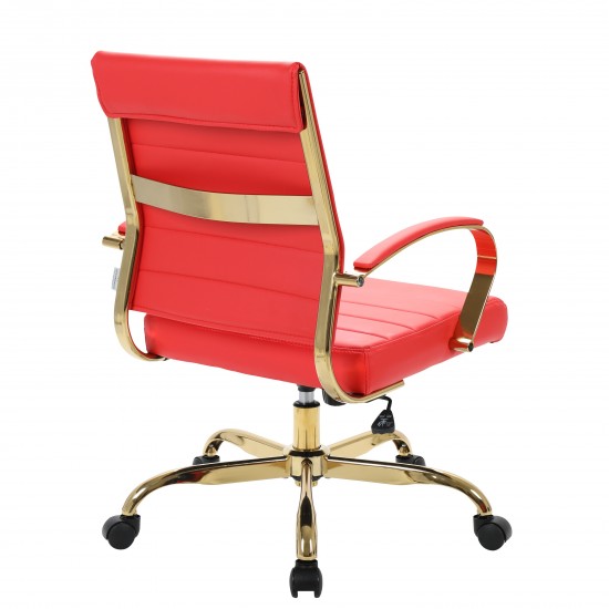 LeisureMod Benmar Home Leather Office Chair With Gold Frame, Red, BOG19RL