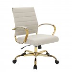 LeisureMod Benmar Home Leather Office Chair With Gold Frame, Tan, BOG19TL