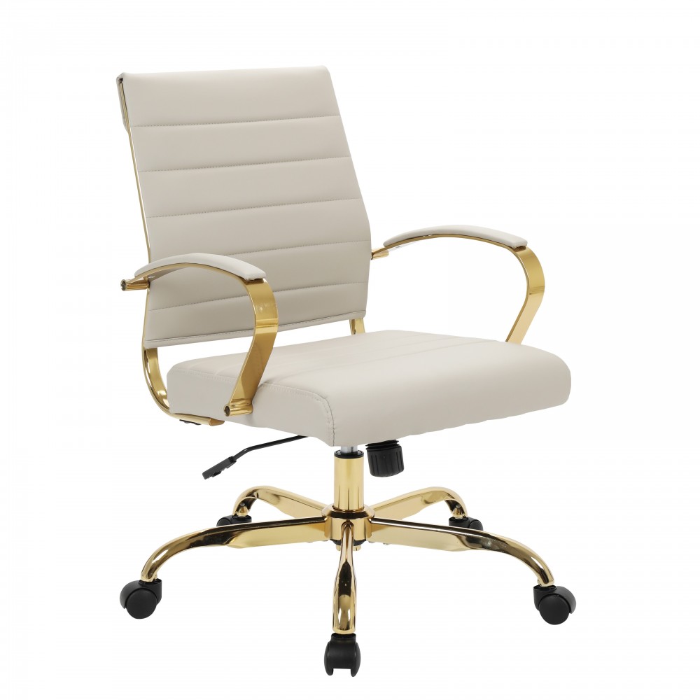 LeisureMod Benmar Home Leather Office Chair With Gold Frame, Tan, BOG19TL