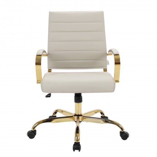 LeisureMod Benmar Home Leather Office Chair With Gold Frame, Tan, BOG19TL