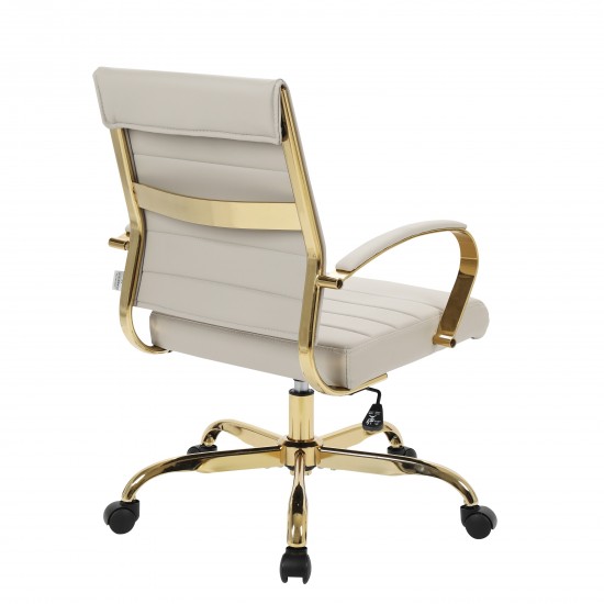 LeisureMod Benmar Home Leather Office Chair With Gold Frame, Tan, BOG19TL