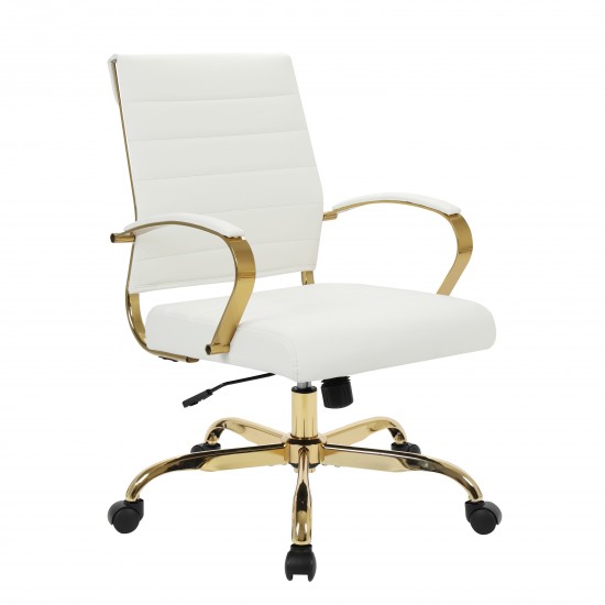 LeisureMod Benmar Home Leather Office Chair With Gold Frame, White, BOG19WL