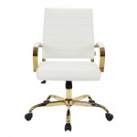 LeisureMod Benmar Home Leather Office Chair With Gold Frame, White, BOG19WL