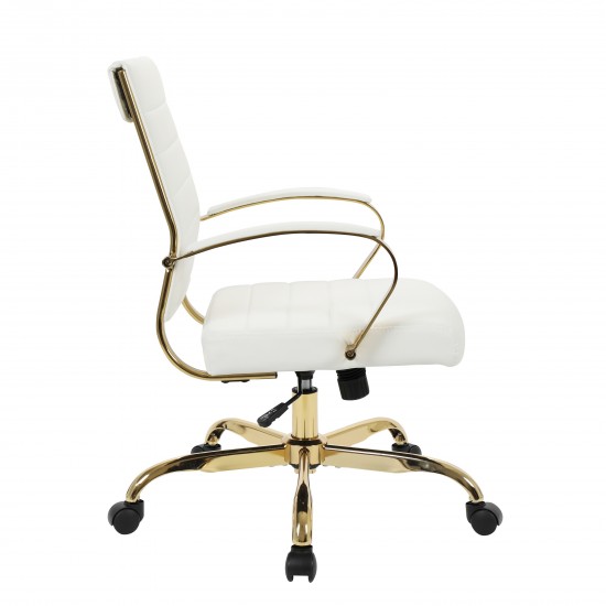 LeisureMod Benmar Home Leather Office Chair With Gold Frame, White, BOG19WL