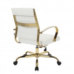 LeisureMod Benmar Home Leather Office Chair With Gold Frame, White, BOG19WL