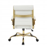 LeisureMod Benmar Home Leather Office Chair With Gold Frame, White, BOG19WL