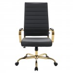 Benmar High-Back Leather Office Chair With Gold Frame, Black, BOTG19BLL