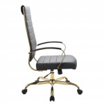 Benmar High-Back Leather Office Chair With Gold Frame, Black, BOTG19BLL