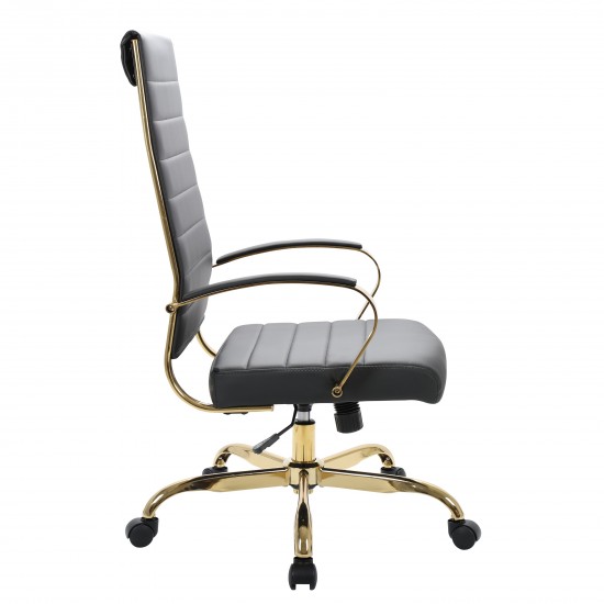 Benmar High-Back Leather Office Chair With Gold Frame, Black, BOTG19BLL