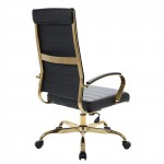 Benmar High-Back Leather Office Chair With Gold Frame, Black, BOTG19BLL