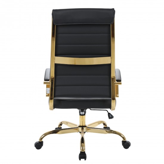 Benmar High-Back Leather Office Chair With Gold Frame, Black, BOTG19BLL