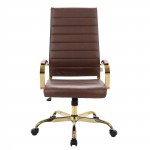 Benmar High-Back Leather Office Chair With Gold Frame, Brown, BOTG19BRL