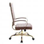 Benmar High-Back Leather Office Chair With Gold Frame, Brown, BOTG19BRL