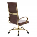 Benmar High-Back Leather Office Chair With Gold Frame, Brown, BOTG19BRL