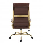 Benmar High-Back Leather Office Chair With Gold Frame, Brown, BOTG19BRL