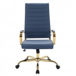 Benmar High-Back Leather Office Chair With Gold Frame, Navy Blue, BOTG19BUL