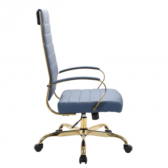 Benmar High-Back Leather Office Chair With Gold Frame, Navy Blue, BOTG19BUL