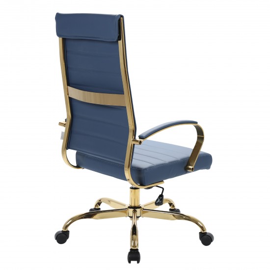 Benmar High-Back Leather Office Chair With Gold Frame, Navy Blue, BOTG19BUL