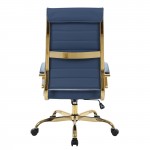 Benmar High-Back Leather Office Chair With Gold Frame, Navy Blue, BOTG19BUL